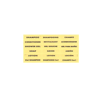 Shower Dispenser Amenity Label Yellow & Black Lettering